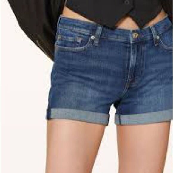 7 For All Mankind Blue Jean Shorts with Rolled Hem - Picture 1 of 6